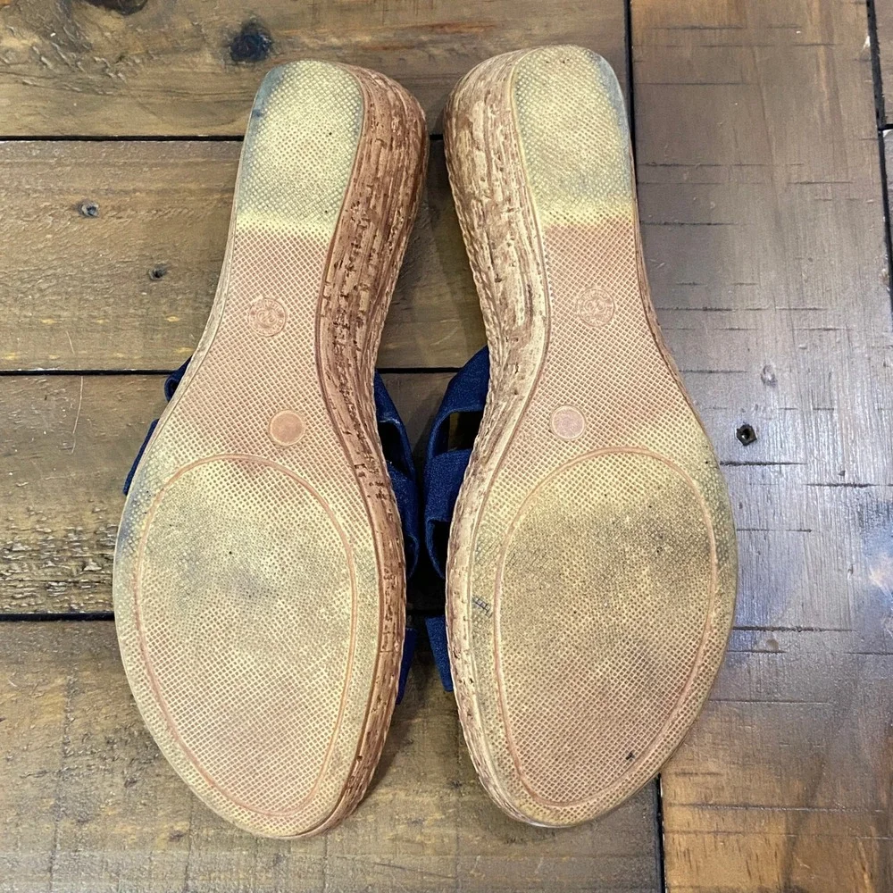 Italian Shoemakers Navy Blue Wedge‎ Sandals Knotted Strap Slides Womens 11 Italy